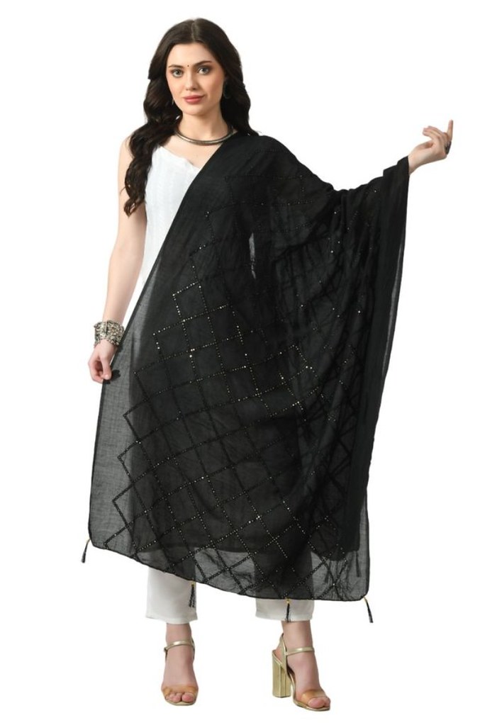 Women's Chanderi Self Design Dupatta (Black, Length:Free Size)