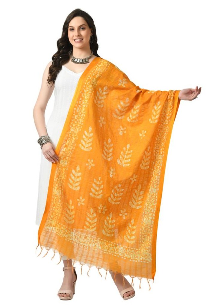 Women's Cotton Printed Dupatta (Yellow, Length:Free Size)