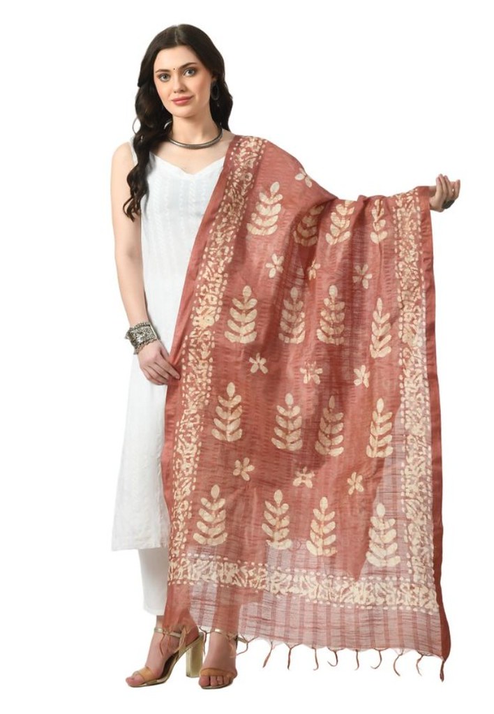 Women's Cotton Printed Dupatta (Brown, Length:Free Size)
