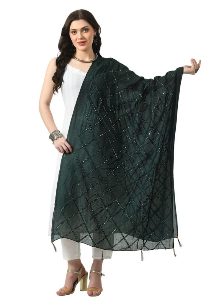 Women's Chanderi Self Design Dupatta (Green, Length:Free Size)