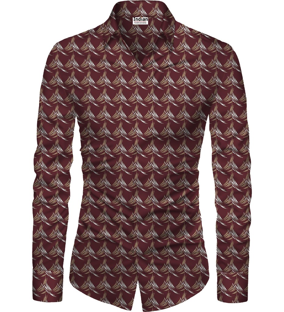 Men's Casual Floral Printed Cotton Blend Unstitched Shirt Fabric 1.6 Mtrs (Maroon)