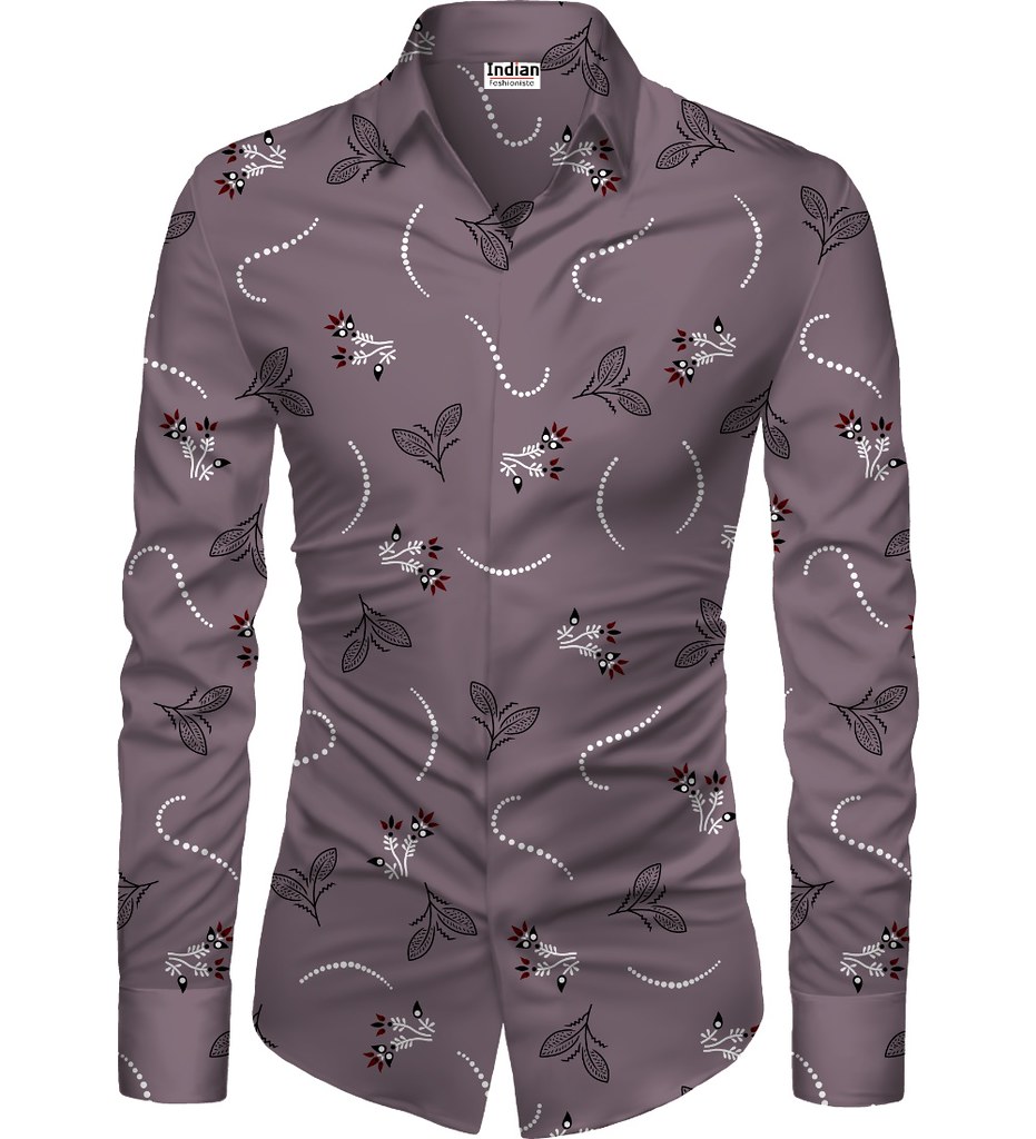 Men's Casual Floral Printed Cotton Blend Unstitched Shirt Fabric 1.6 Mtrs (Violet)