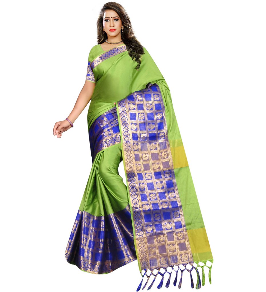 Women's Jacquard Woven Saree With Unstitched Blouse 5.5Mtr (Green)