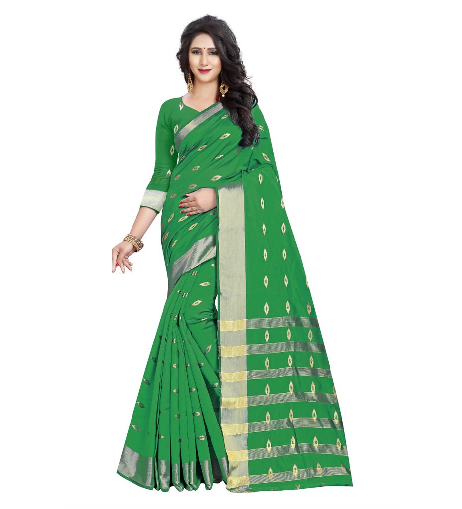 Women's Silk Blend Woven Saree With Unstitched Blouse 5.5Mtr (Green)