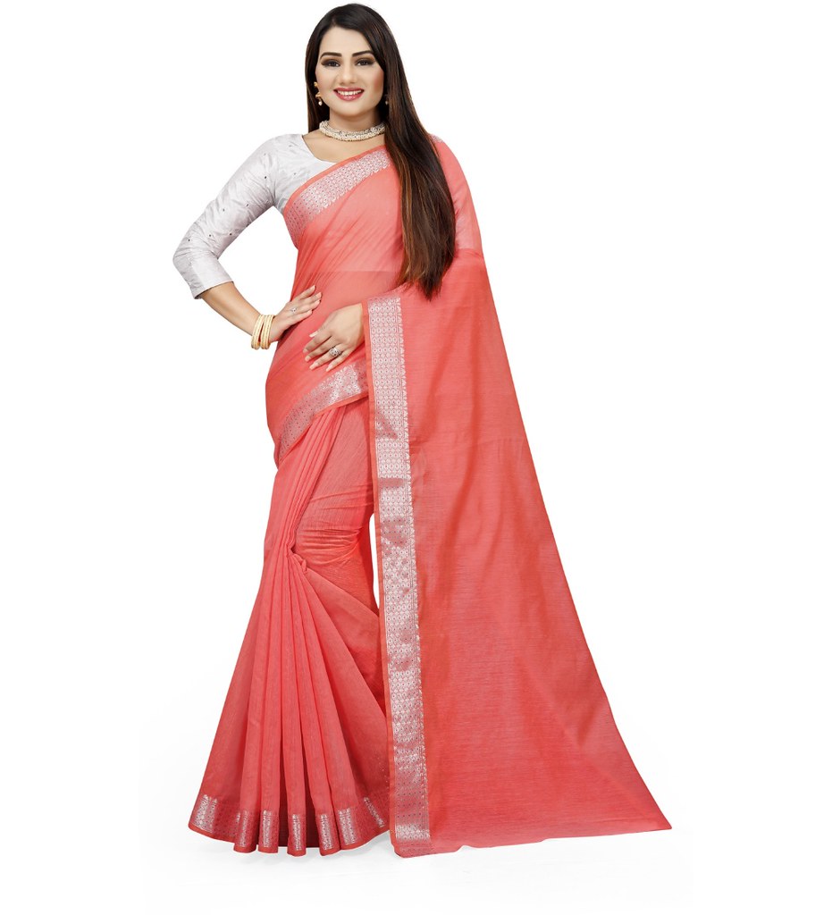 Women's Cotton Silk Self Design Saree With Unstitched Blouse 5.5Mtr (Orange)