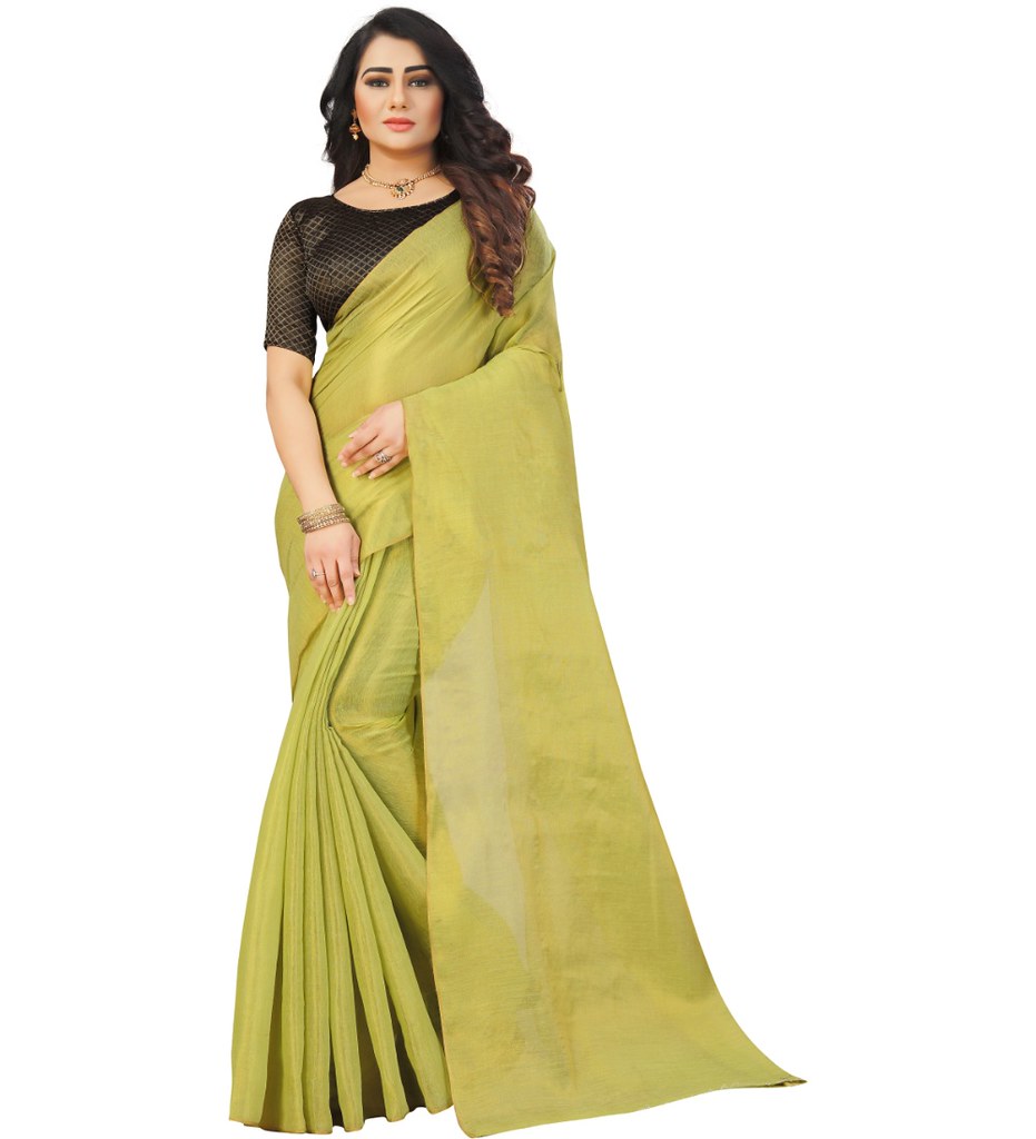 Women's Cotton Silk Self Design Saree With Unstitched Blouse 5.5Mtr (Light Green)