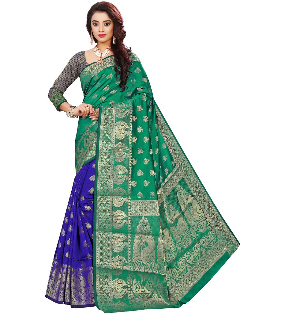Women's Jacquard Woven Saree With Unstitched Blouse 5.5Mtr (Green)