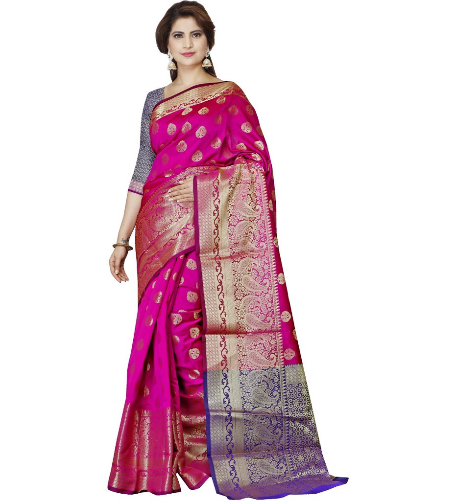Women's Jacquard Woven Saree With Unstitched Blouse 5.5Mtr (Magenta)