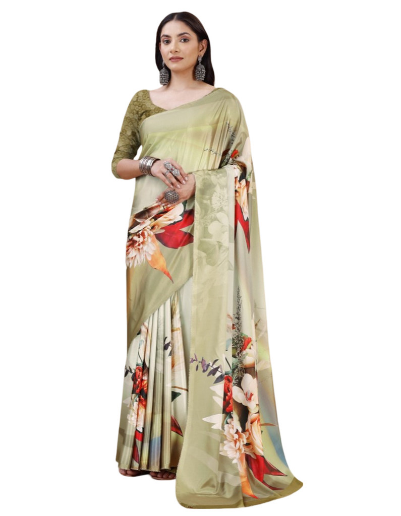 Women's Crepe Digital Print Saree With Unstitched Blouse 5.5Mtr (Multicolor)