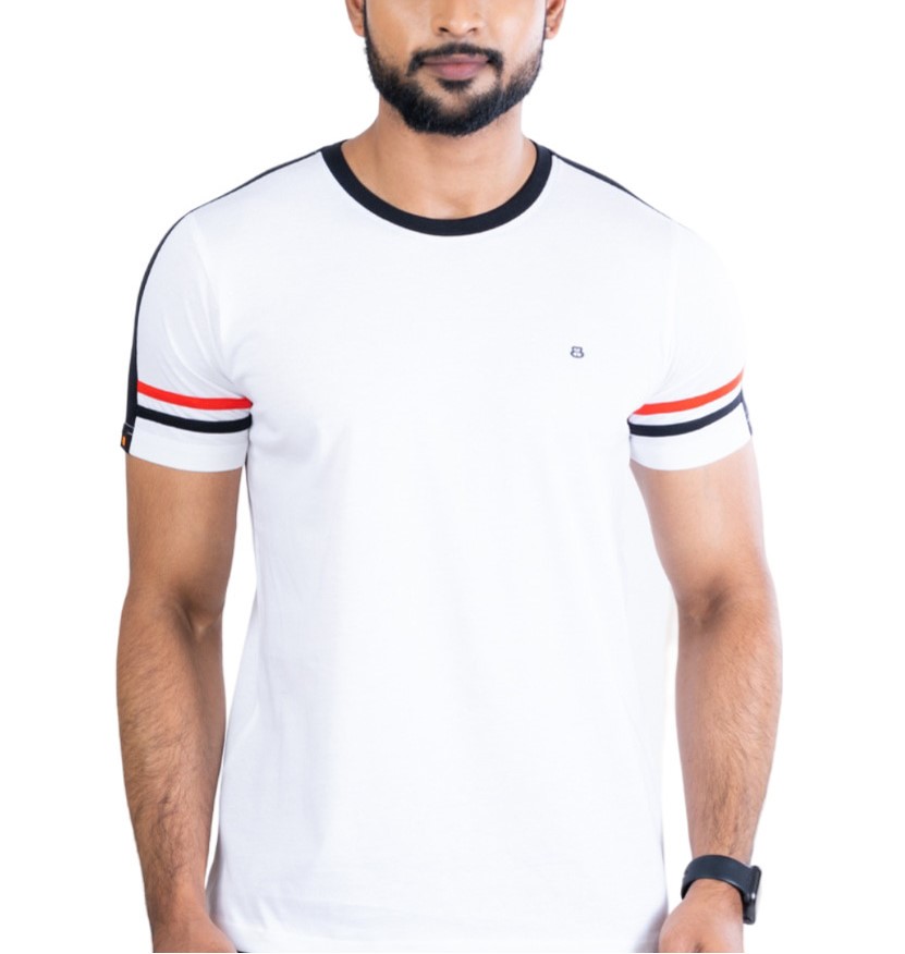 Men's Casual Cotton Printed Round Neck Half Sleeve T-Shirt (White)