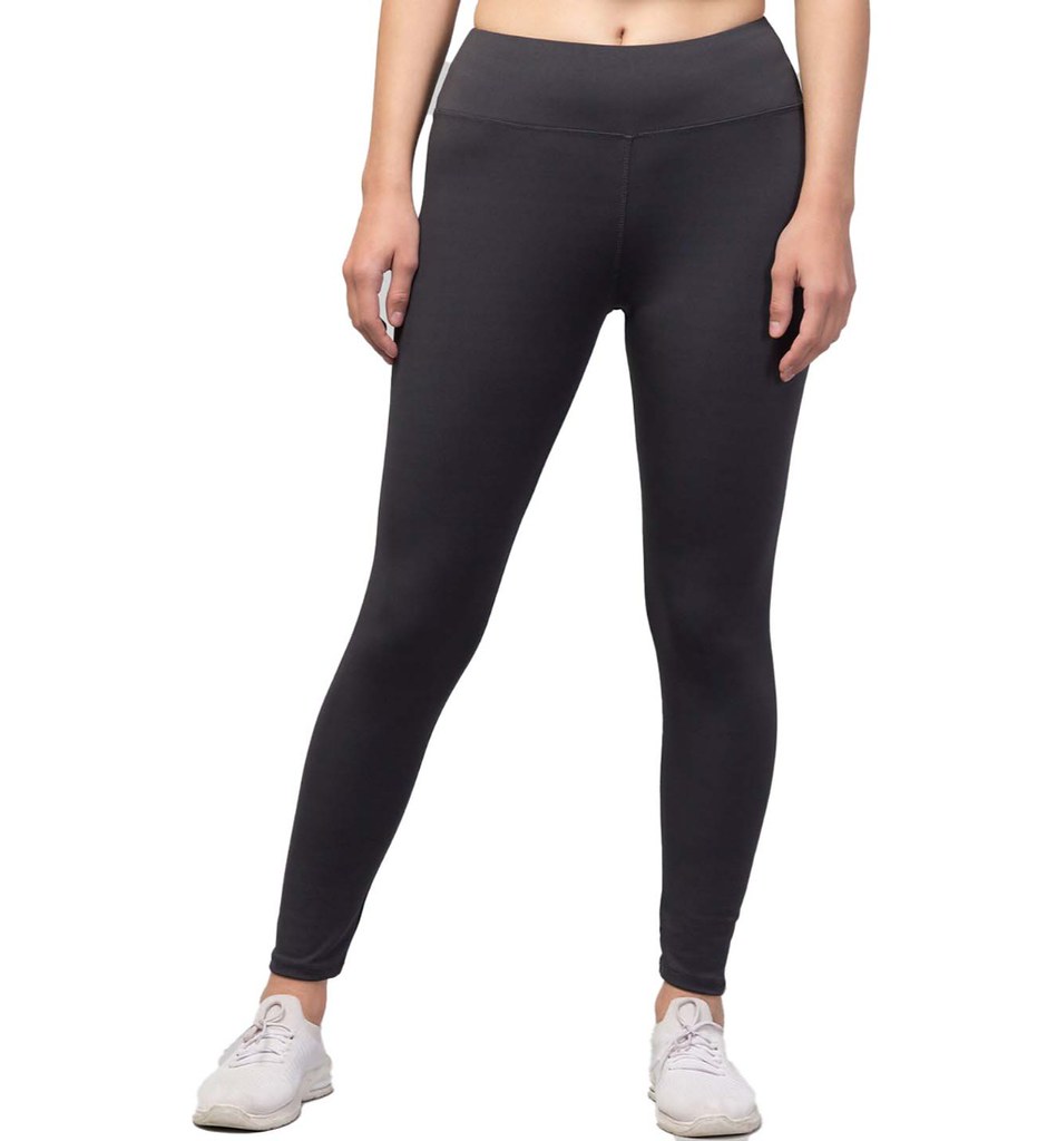 Women's Polyester Solid Ankle Length High-Rise Tights (Grey)