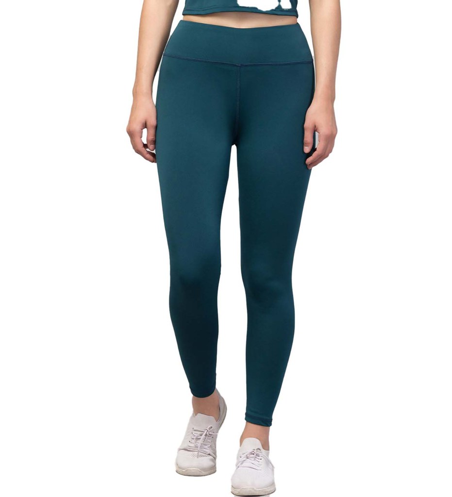 Women's Polyester Solid Ankle Length High-Rise Tights (Green)