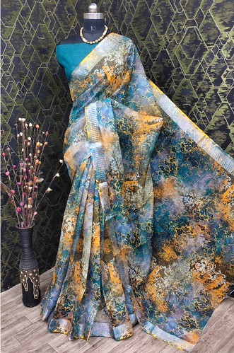  Women's Cotton Linen Woven Design Saree With Unstitched Blouse 5.5Mtr (Multicolor) 