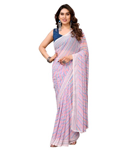  Women's Small Lace Georgette Striped Ready-to-Wear Saree With Unstitched Blouse 5.5 Mtr (Purple) 