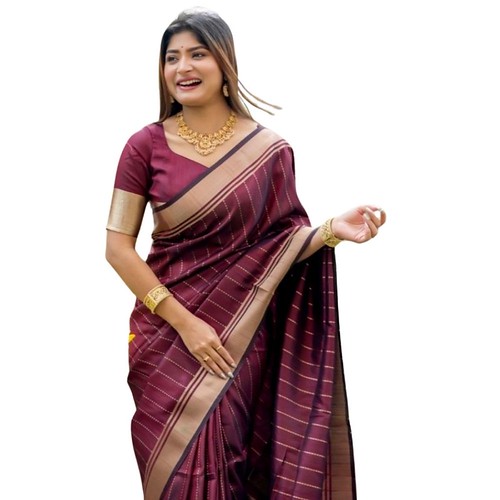  Women's Silk Printed Saree With Unstitched Blouse 5.5Mtr (Maroon) 