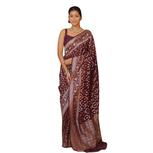  Women's Silk Printed Saree With Unstitched Blouse 5.5Mtr (Maroon) 