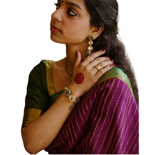  Women's Silk Printed Saree With Unstitched Blouse 5.5Mtr (Wine) 