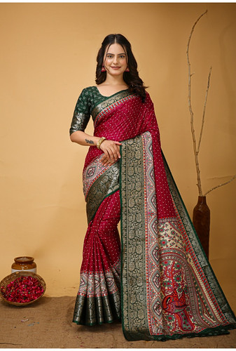  Women's Soft Dola Cotton Kalamkari Printed Saree With Unstitched Blouse 5.5Mtr (Maroon) 