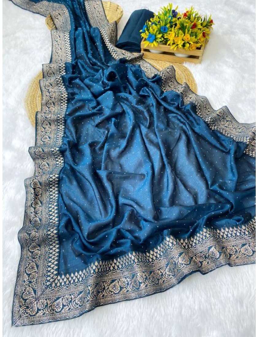  Women's Silk Embroidred Saree With Unstitched Blouse 5.5Mtr (Light Green) 