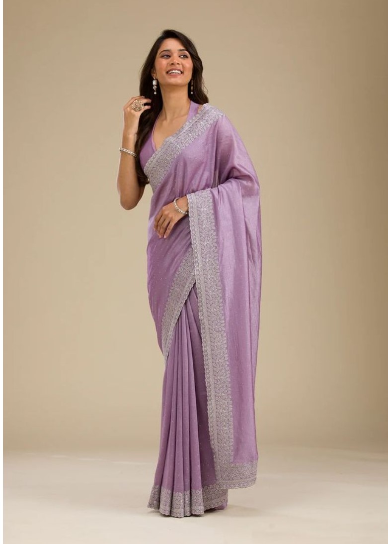  Women's Silk Embroidred Saree With Unstitched Blouse 5.5Mtr (Purple) 