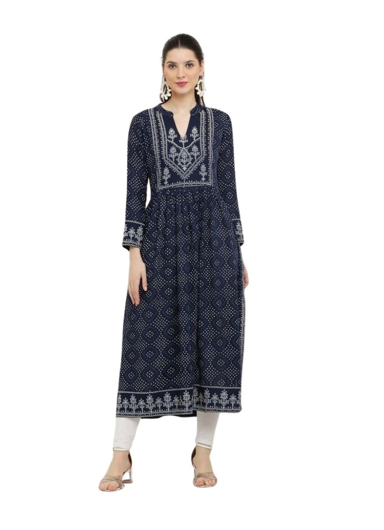 Women's Casual Rayon Full sleeve Kurti (Blue)