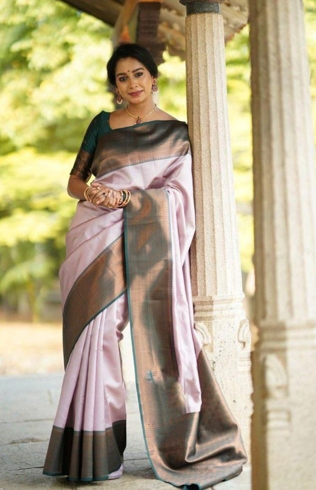 Women's Soft Lichi Silk Printed Saree With Unstitched Blouse 5.5Mtr (Light-Pink)