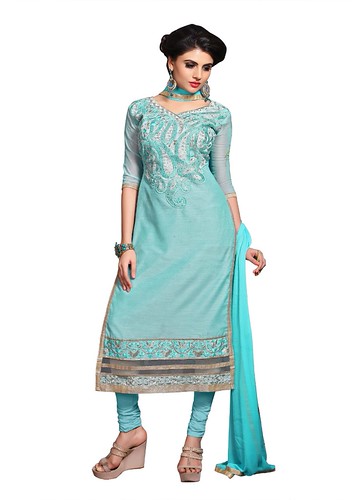  Women's Chanderi Unstitched Salwar Suit-Material With Dupatta (Light Sea Green,2.3 Mtrs) 