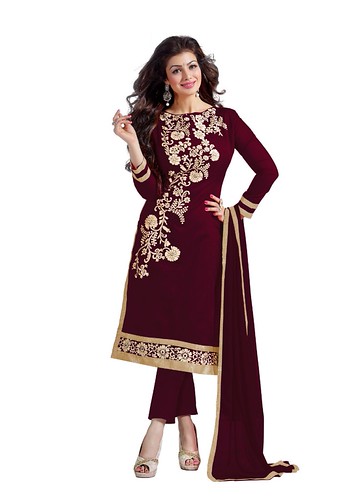  Women's Chanderi Unstitched Salwar Suit-Material With Dupatta (Brown,2 Mtrs) 