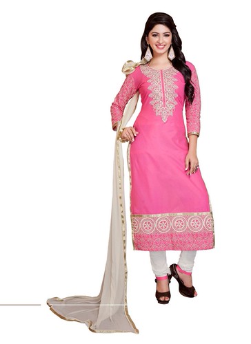  Women's Georgette Unstitched Salwar Suit-Material With Dupatta (Pink &amp; White,2.2 Mtrs) 