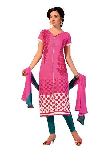  Women's Chanderi Unstitched Salwar Suit-Material With Dupatta (Pink,2.2 Mtrs) 