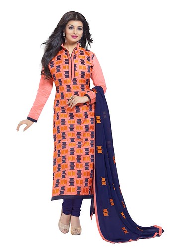  Women's Chanderi Unstitched Salwar Suit-Material With Dupatta (Orange,2.2 Mtrs) 