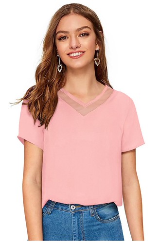  Women's Polyester, Knitting Western Wear T-Shirt (Peach) 