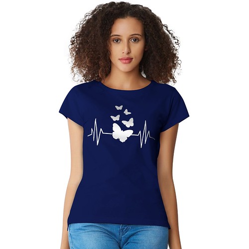  Women's Cotton Western Wear T Shirt (Blue) 