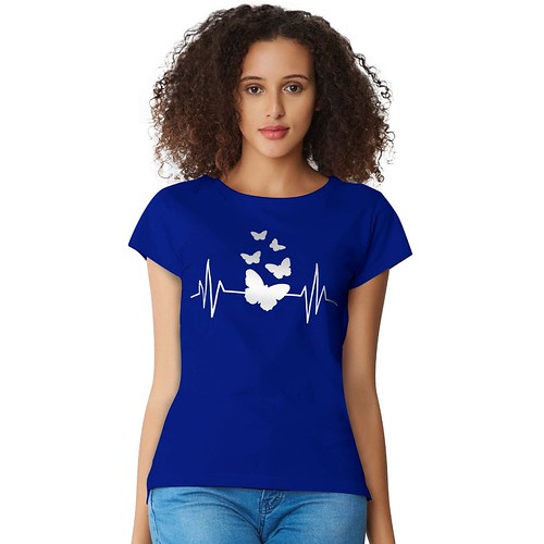  Women's Cotton Western Wear T Shirt (Royal Blue) 