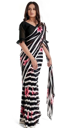  Women's Georgette Saree With Blouse (Pink, 5-6mtrs) 