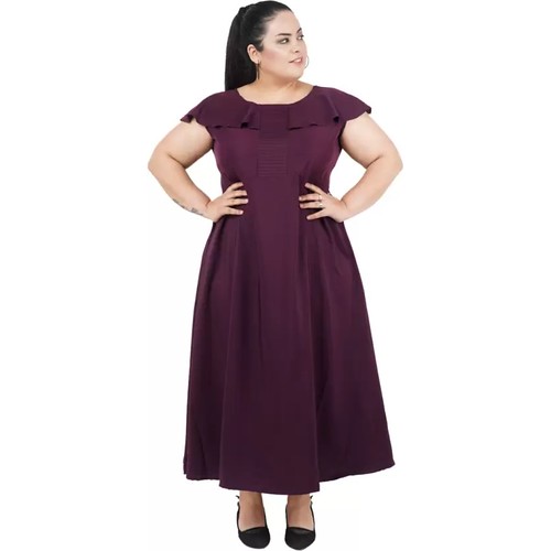  Women's Fit And Flare Purple Dress (Color:Purple, Material:Polyester) 