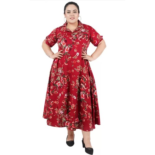  Women's Fit And Flare Maroon Dress (Color:Maroon, Material:Polyester) 