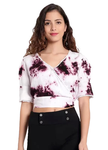  Women's Casual Tie And Dye Purple Top (Color:Purple, Material:Rayon) 