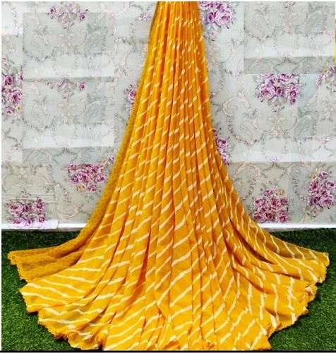 Women's Georgette Printed Saree With Unstitched Blouse (Yellow) 