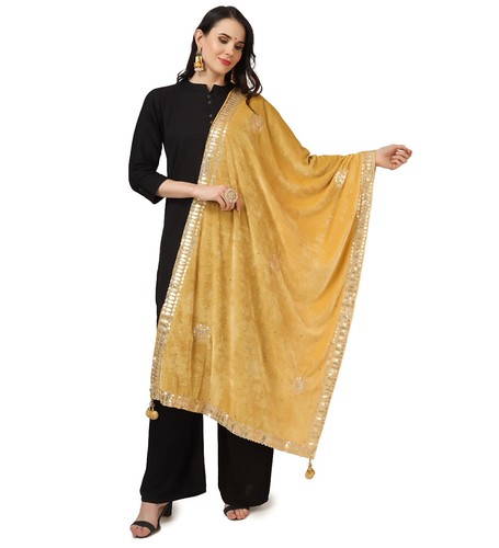 Women's Velvet Gotta Patti Dupatta (Pink, Length:2.25 to 2.50 Mtr)