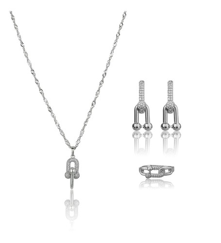 Women's Rose Gold Plated Brass Necklace &amp; Earings Set (Silver)