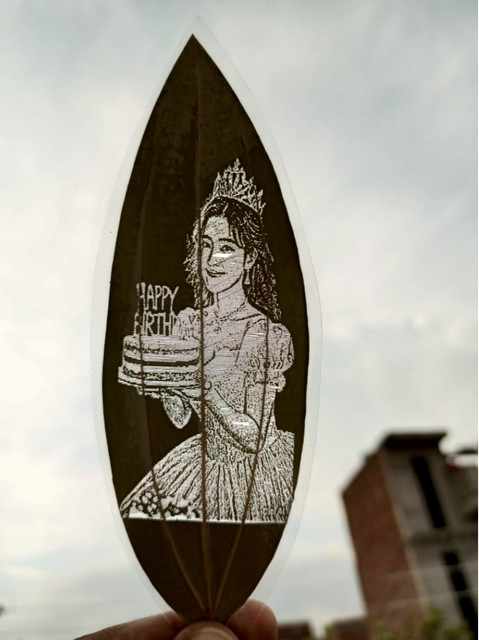 Custom Engraved Leaf Art  Football Icon Portrait on Natural Lea