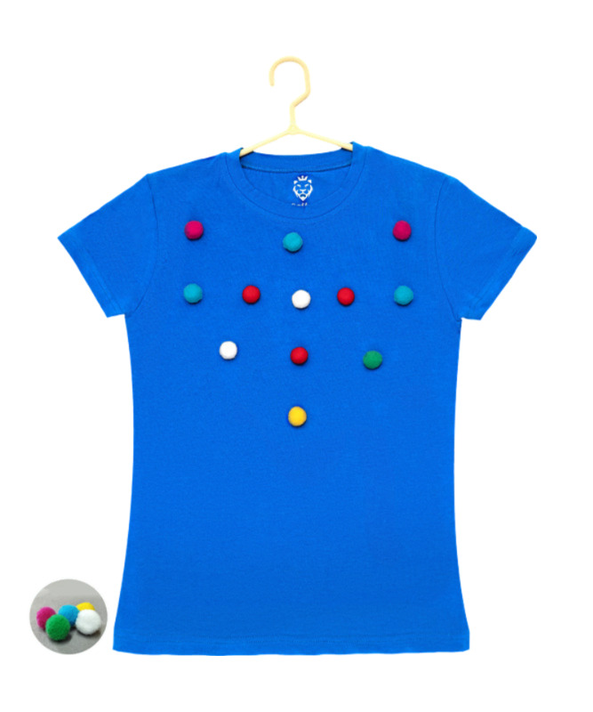 Generic Girl's Casual Short Sleeve Pom Pom Balls Cotton T Shirt (Royal Blue)