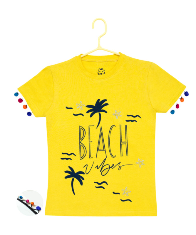 Generic Girl's Casual Short Sleeve Printed Cotton T Shirt (Yellow)