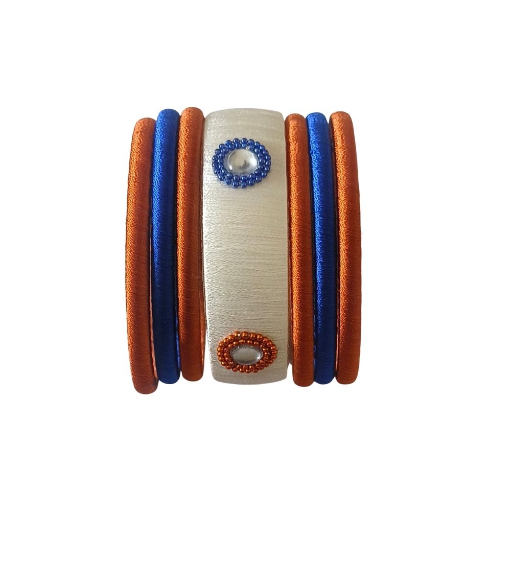 Generic Women's Plastic Silk Thread Bangles (White-Brown-Blue, Size: 2.8)
