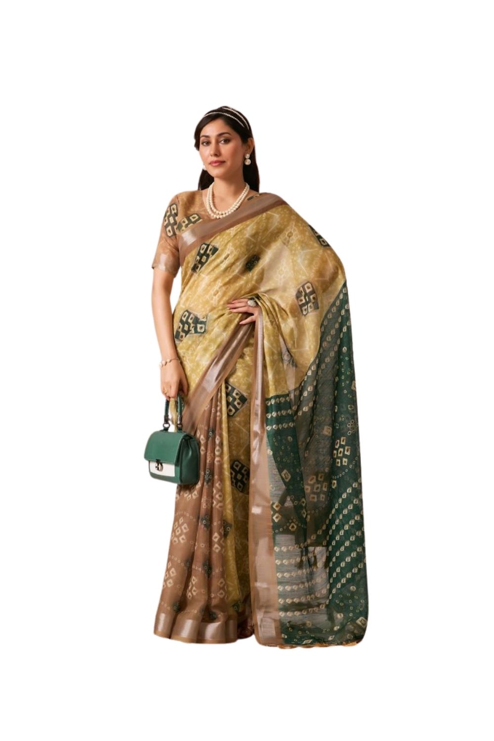 Generic Women's Faux_Linen Printed Saree With Unstitched Blouse 5.5Mtrï¿½(Mustard)
