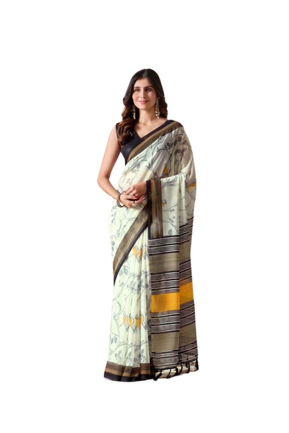 Generic Women's Faux_Linen Printed Saree With Unstitched Blouse 5.5Mtrï¿½(Light_Green)
