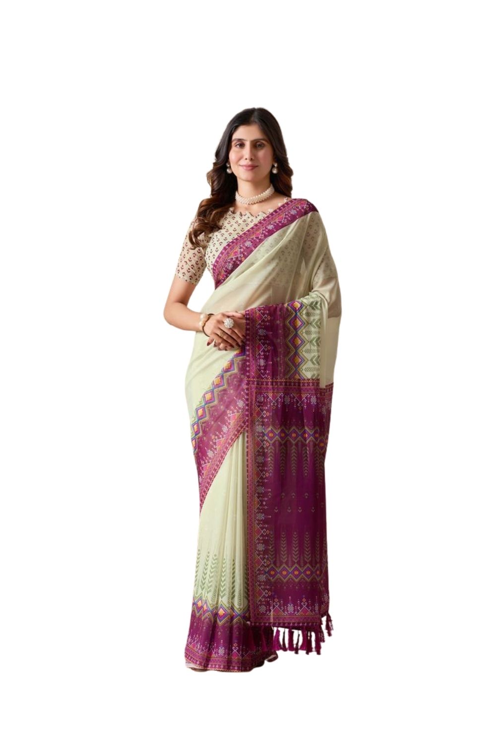 Generic Women's Georgette Printed Saree With Unstitched Blouse 5.5Mtrï¿½(Light_Green)
