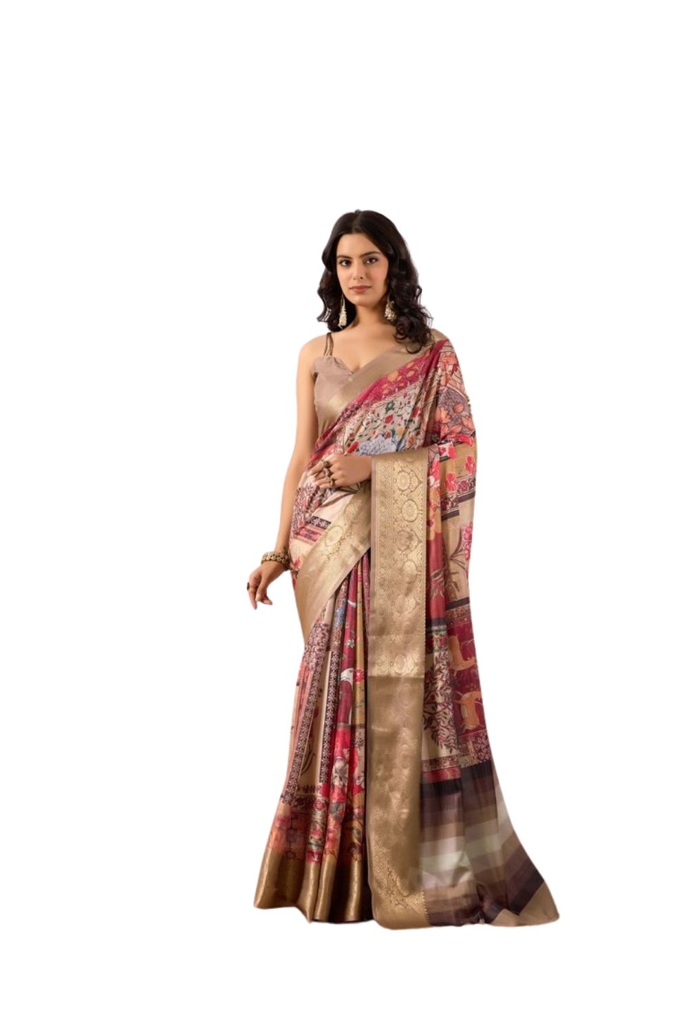 Generic Women's Faux_Silk Printed Saree With Unstitched Blouse 5.5Mtrï¿½(Beige)