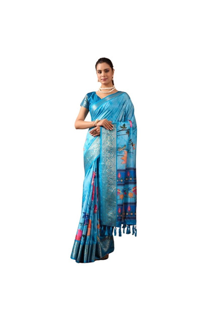 Generic Women's Faux_Silk Printed Saree With Unstitched Blouse 5.5Mtrï¿½(Sky_Blue)
